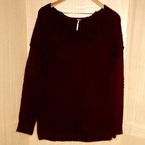Free People Maroon Red Oversized Alpaca Blend  Deep V Neck Sweater Large